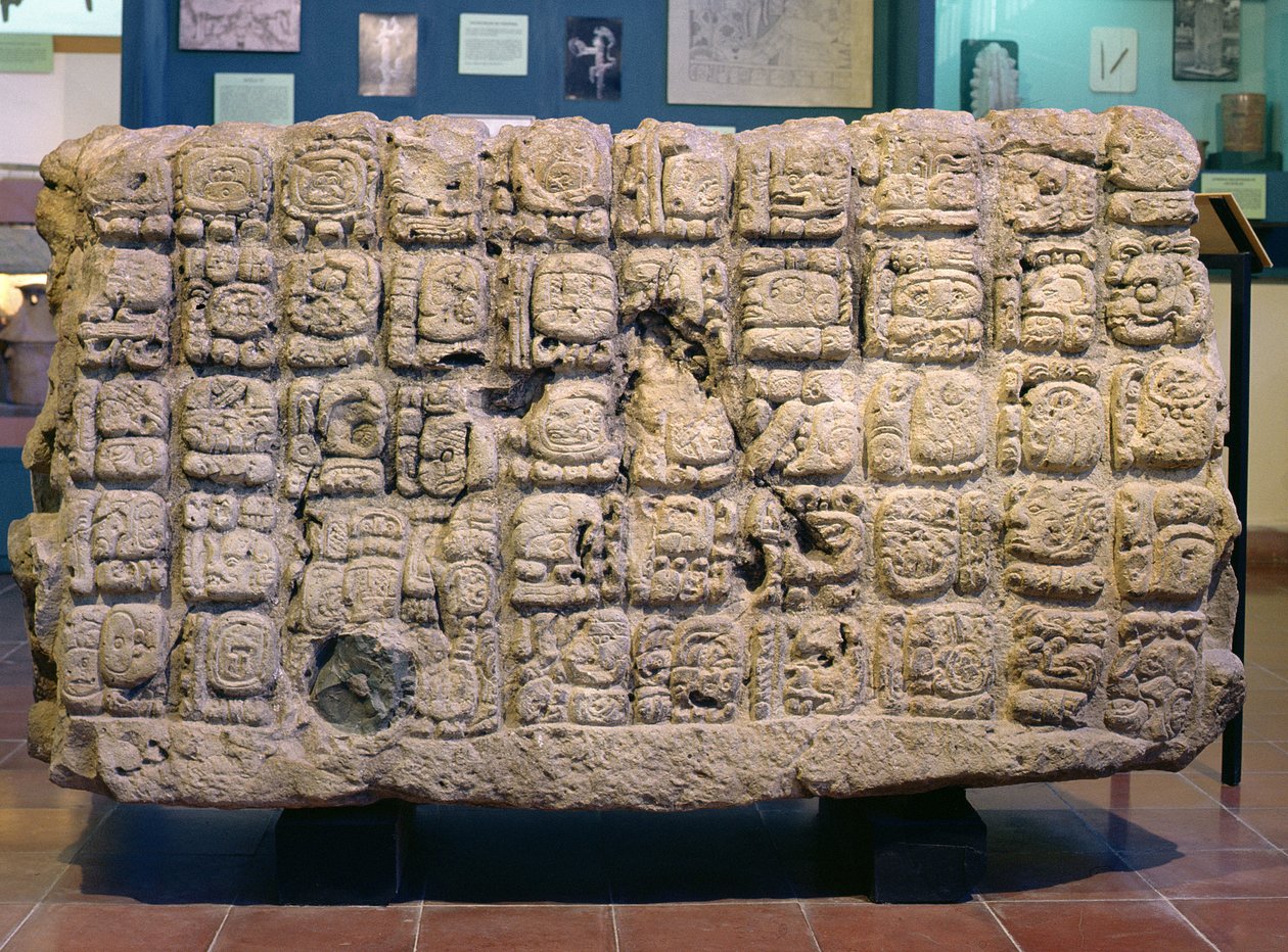 الجزء الخلفي من المذبح U من كوبان ، الفترة الكلاسيكية المتأخرة (795 م) بواسطة المايا