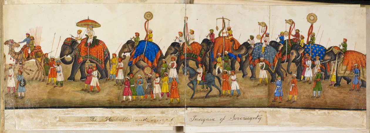 بانوراما موكب ، رسم توضيحي من "ذكريات إمبراطورية دلهي". كتاب دلهي للسير توماس ثيوفيلوس ميتكالف بواسطة مزار أو مظهر علي خان