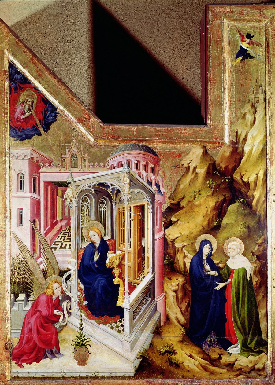 مذبح من Chartreuse de Champmol ، الجانب الأيسر الذي يصور البشارة والزيارة ، c.1393-99 بواسطة Melchior Broederlam