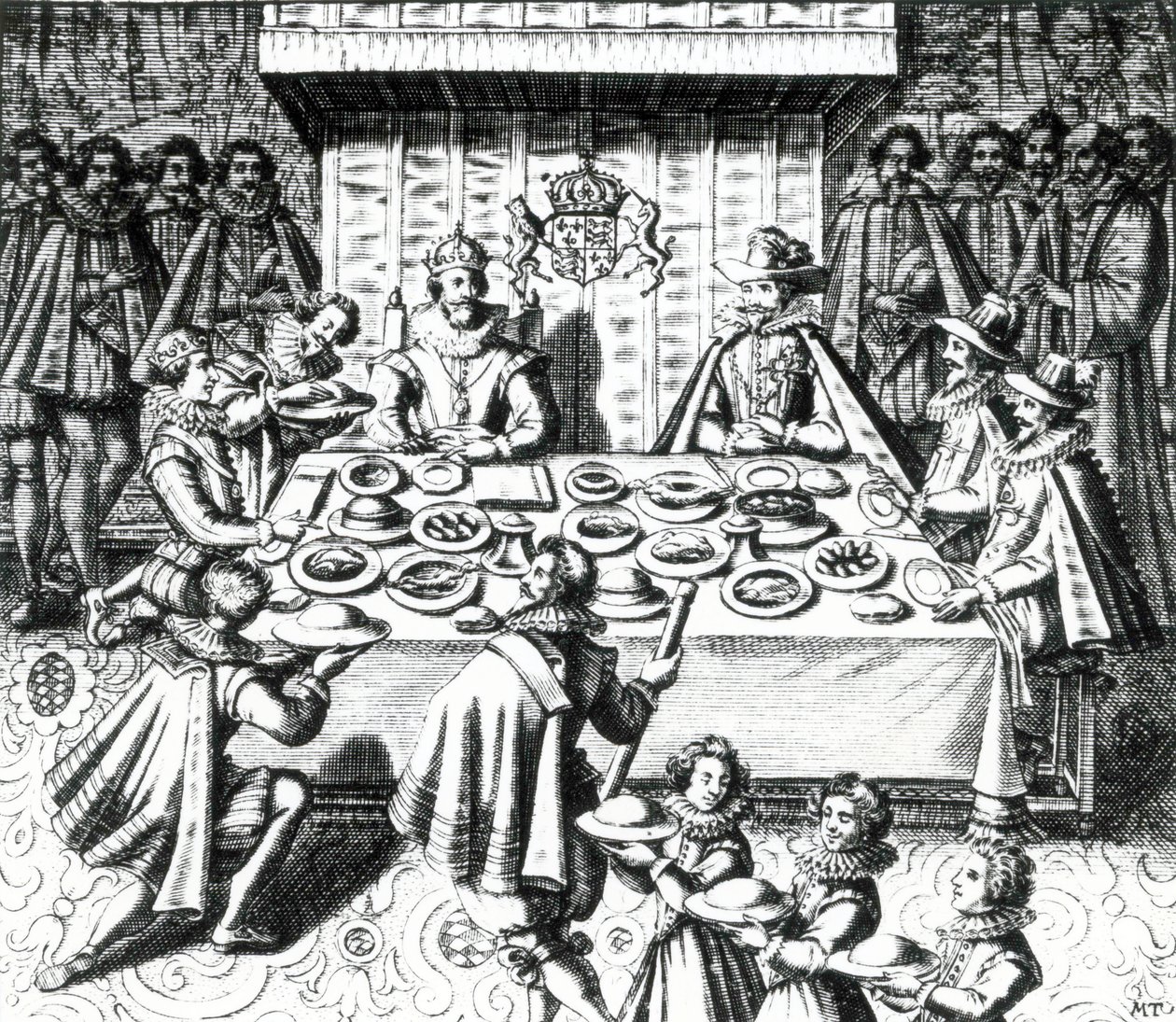 الملك جيمس يحتفل بالسفراء الإسبان ، 1624 بواسطة Melchior Tavernier