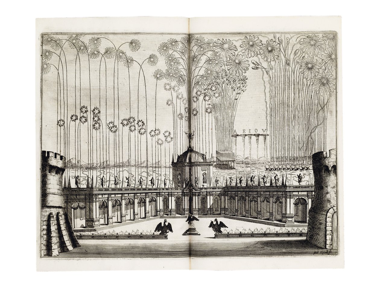 الألعاب النارية بمناسبة زفاف ليوبولد الأول (1640-1705) ، الإمبراطور الروماني المقدس ، ومارجريت تيريزا من إسبانيا (1651-1773) في فيينا ، ديسمبر 1666 بواسطة ملكيور كوزيل