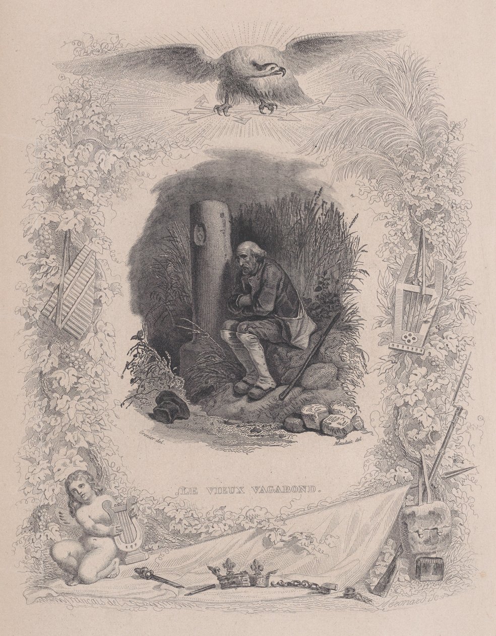 The Old Vagabond ، من الأعمال الكاملة ل Béranger ، 1829. بواسطة ملكيور بيرونارد