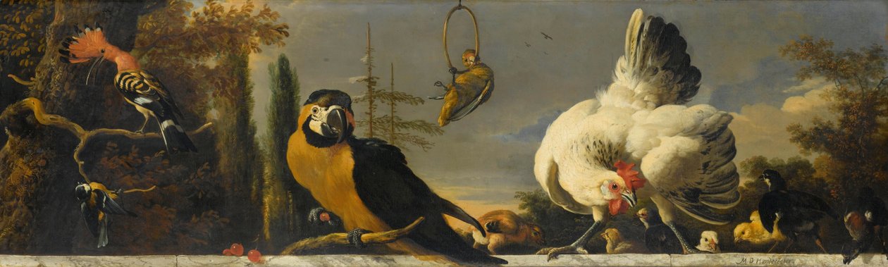 طيور على الدرابزين بواسطة Melchior d'Hondecoeter