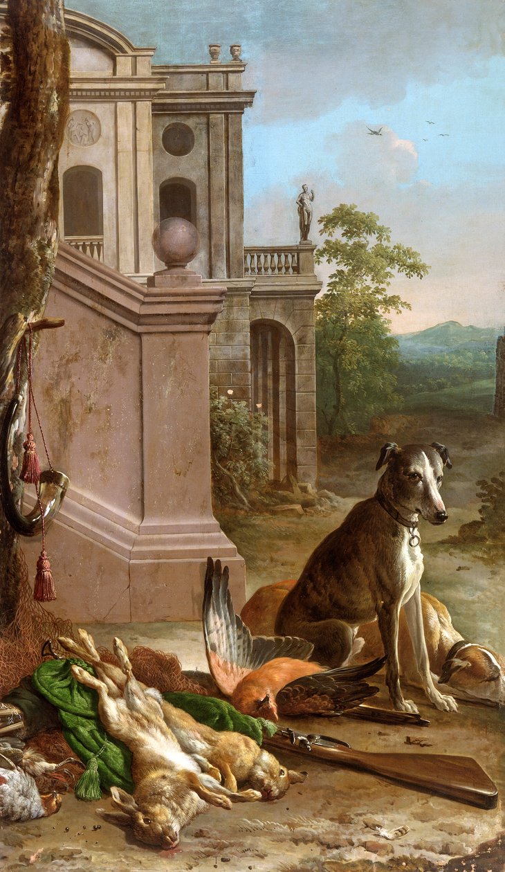 لعبة ميتة في منظر طبيعي ، 1674. بواسطة Melchior d'Hondecoeter