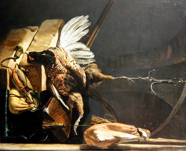 حياة ثابتة لدراج ميت معلق من خطاف بواسطة Melchior de Hondecoeter
