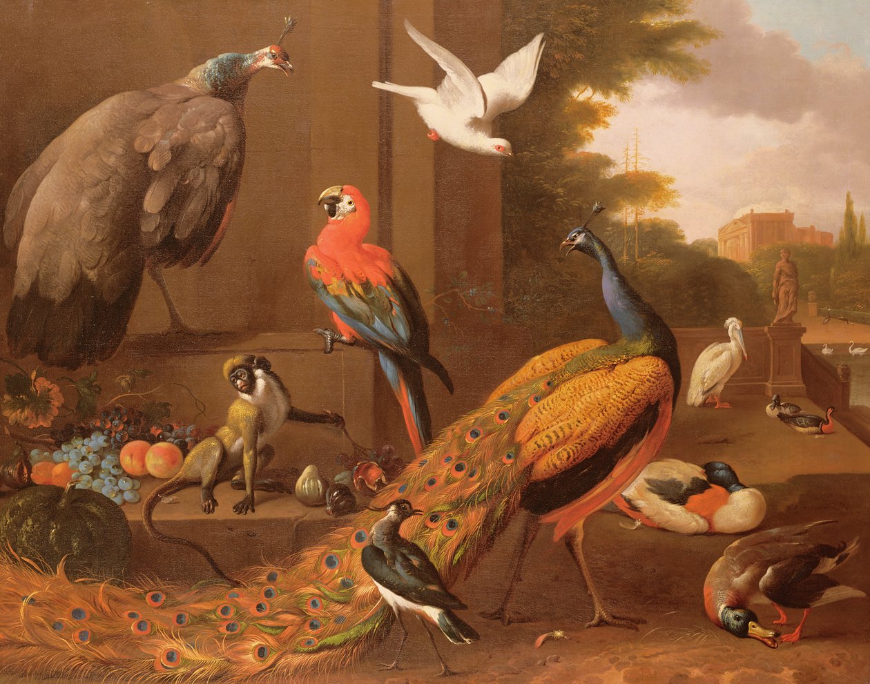 الطيور في المناظر الطبيعية بواسطة Melchior de Hondecoeter