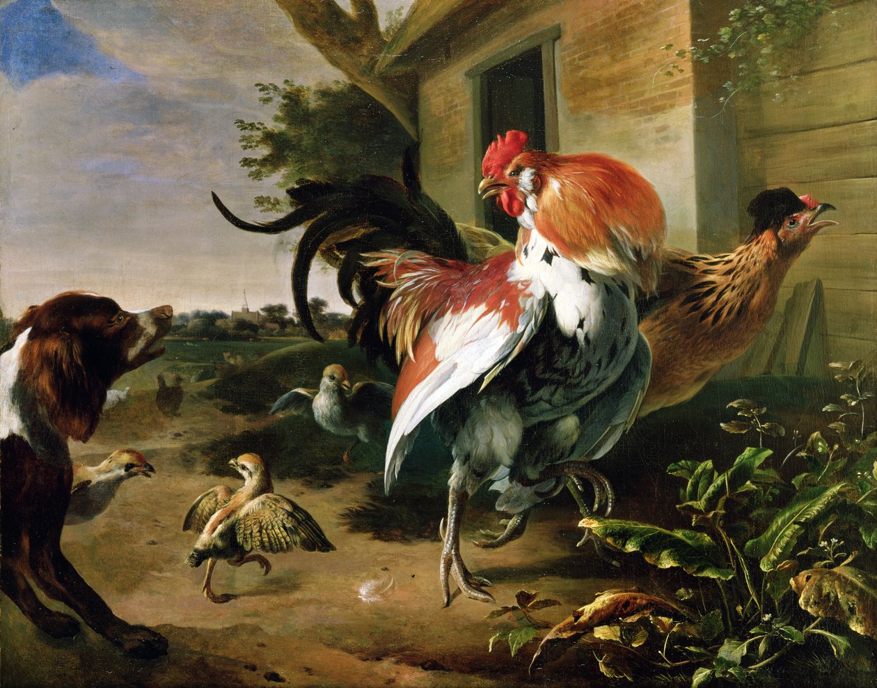 الدواجن و الذليل في مزرعة بواسطة Melchior de Hondecoeter