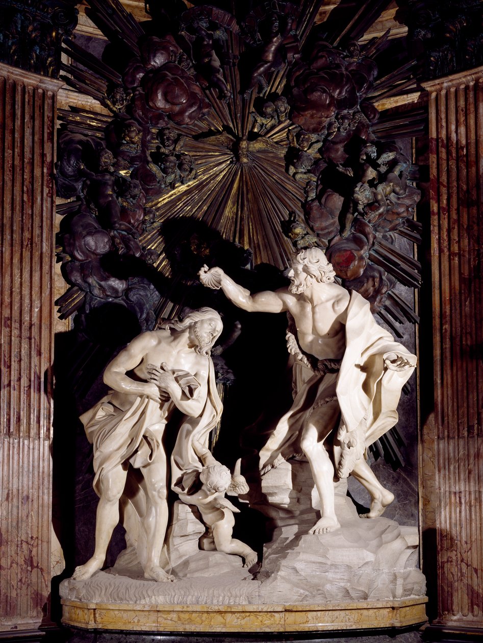 Marble sculpture depicting Baptism of Christ, Co-Cathedral of St John, Valletta. Malta بواسطة Melchiorre Cafa