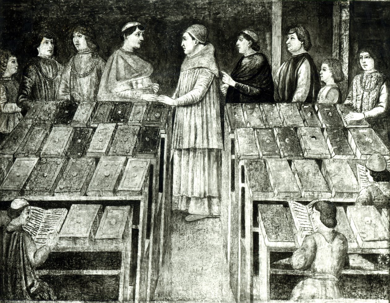 البابا سيكستوس الرابع (1414-1484) وبلاتينا (1421-1481) بواسطة مدرسة Melozzo da Forli مدرسة ميلوزو دا فورلي