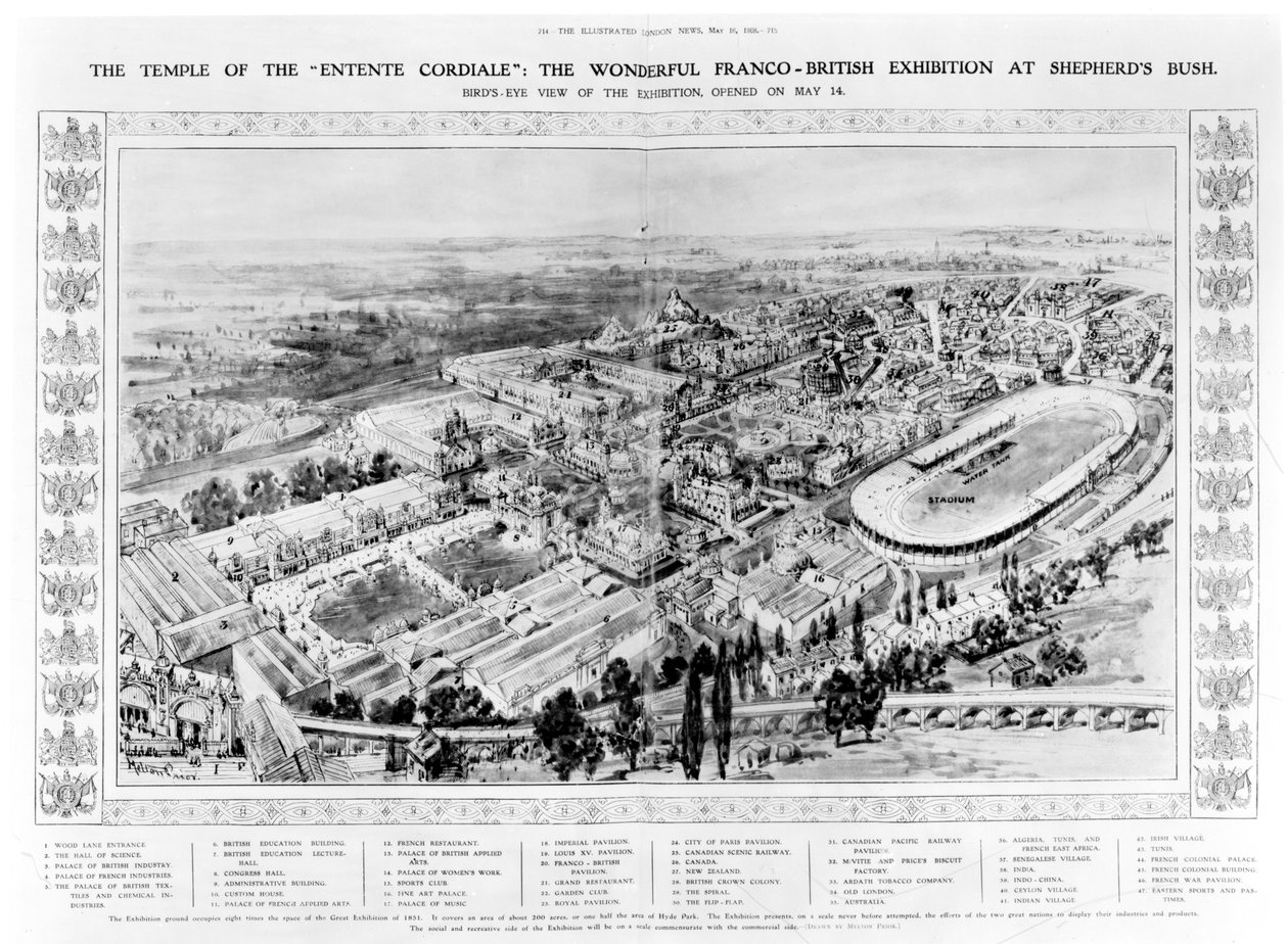 معبد "Entente Cordiale": المعرض الفرنسي البريطاني الرائع في Shepherd&39;s Bush ، من "The Illustrated London News" ، 16 مايو 1908 بواسطة ميلتون بريور