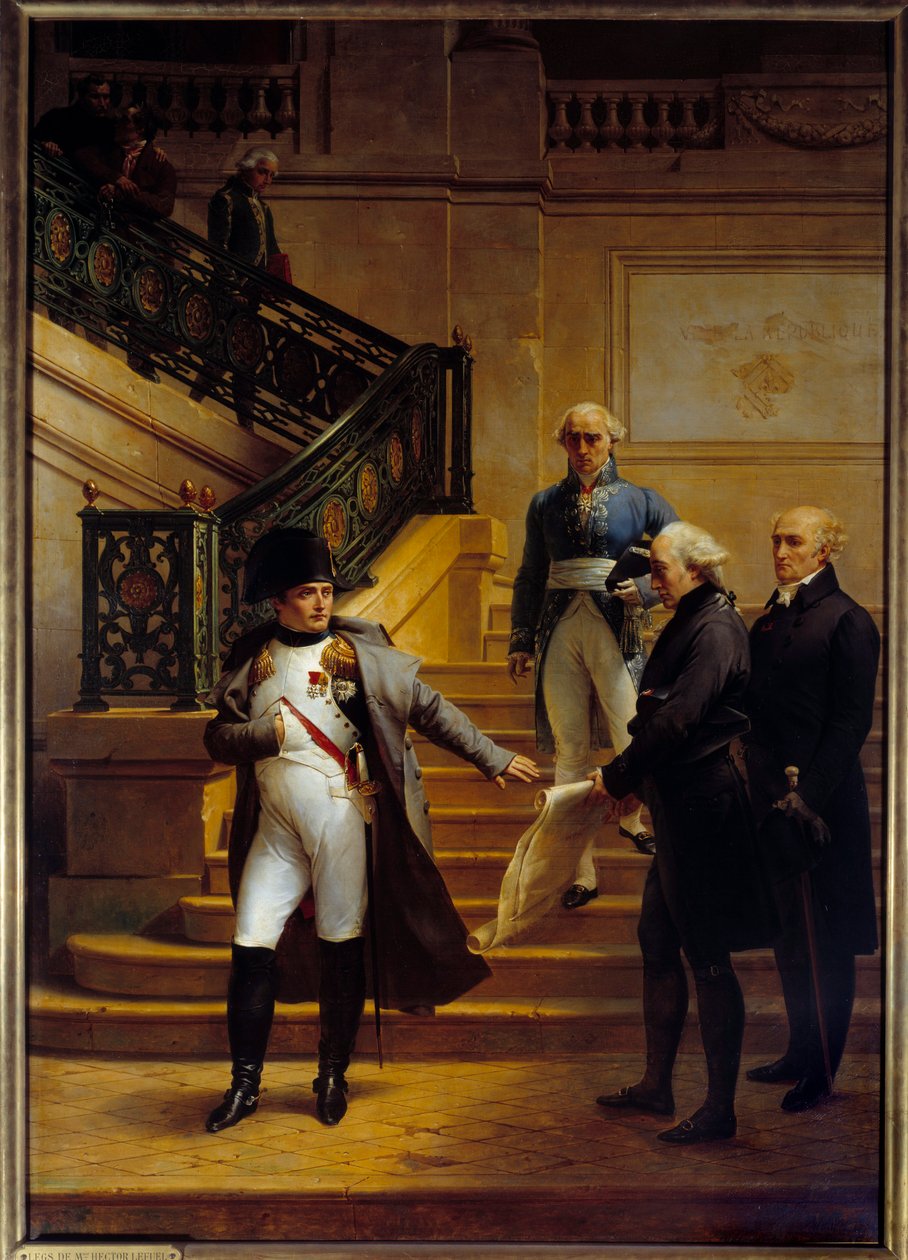 Emperor Napoleon I (1769-1821) visits the Palais-Royal, seat of the Tribunate, and refuses the plans of architects Beaumont and Fontaine on 5/08/1807, Painting by Merry Joseph Blondel (1781-1853) 1834 Sun. 2,27x1,63 m Palais Royal, Paris - The Emperor Napo بواسطة ميري جوزيف بلونديل