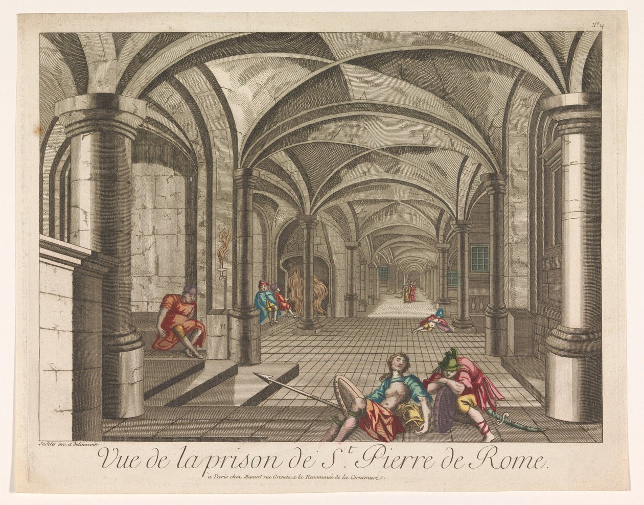 منظر داخلي لسجن مامرتين في روما Vue de la prison de St. Pierre de Rome (العنوان على الكائن) بواسطة ميسارد