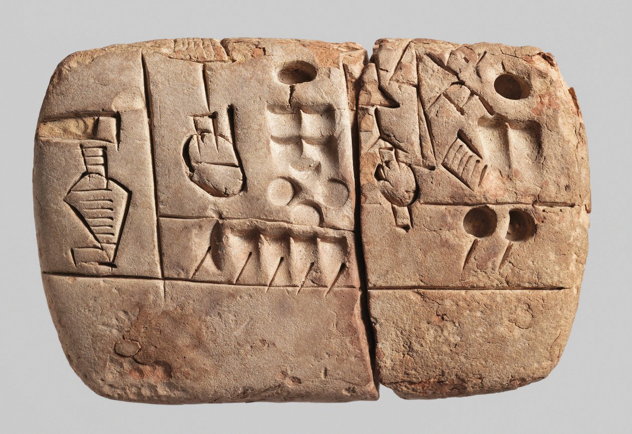 Early Pictographic cuneiform tablet, Mesopotamia, Uruk, c.3100-2900 BC (clay) بواسطة بلاد ما بين النهرين