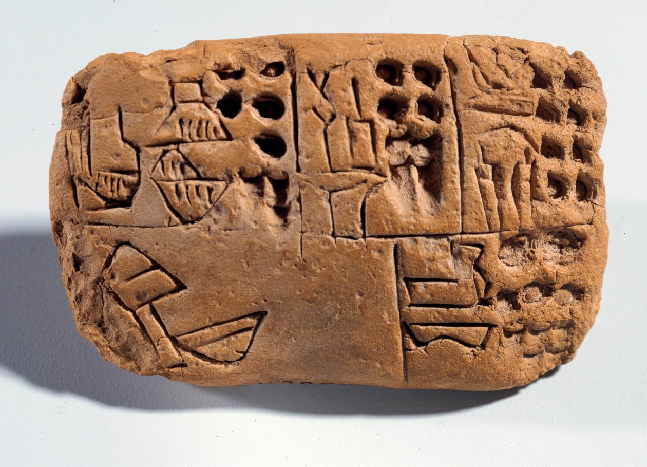 بلاد ما بين النهرين: لوح أرضي خام عليه نقش مسماري. منطقة سومر. 3300 قبل الميلاد باريس ، متحف اللوفر بواسطة مدرسة بلاد الرافدين