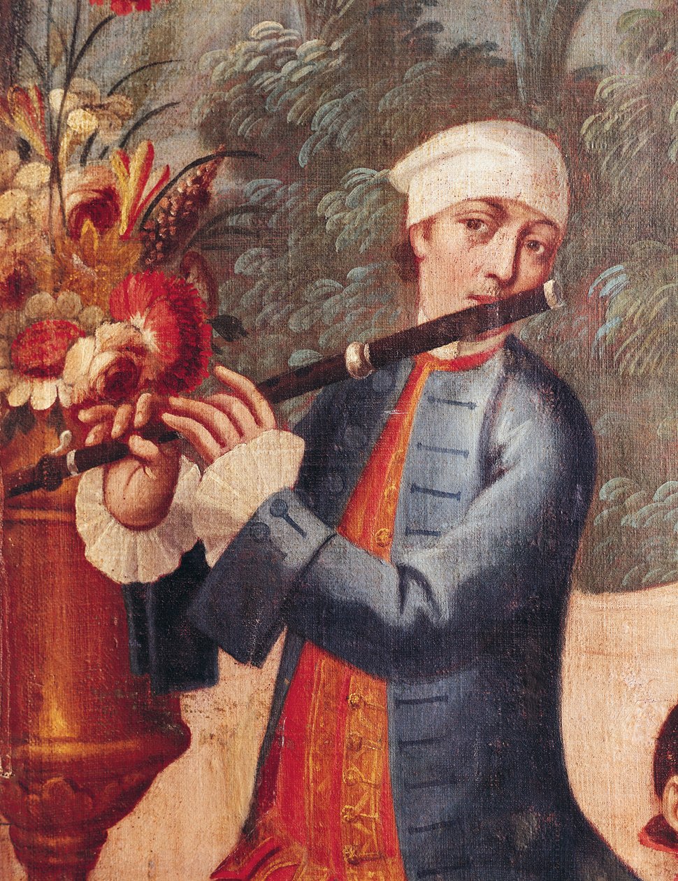 Flautist ، التفاصيل من الشاشة بواسطة المدرسة المكسيكية