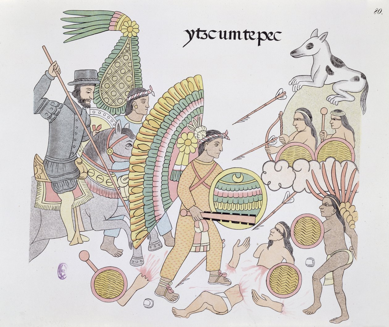 قرر هيرناندو كورتيس (1485-1547) ، تحت الحصار في Tenochtitlan ، مغادرة المدينة ، التوضيح من فاكس من تاريخ صورة مكسيكي هندي Lienzo de Tlaxcala من c.1550 ، 1892 (لون ليثو بواسطة المدرسة المكسيكية