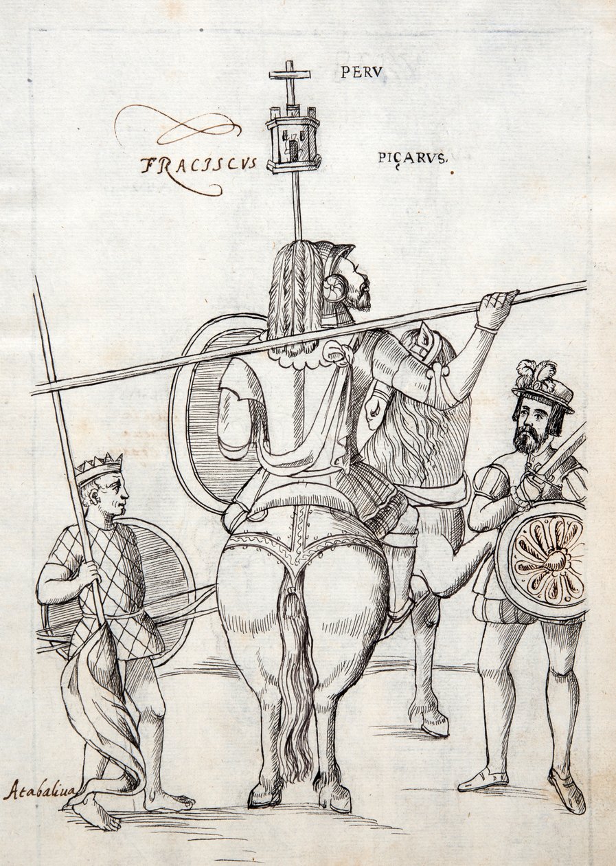 MS Hunter 242 f.248r Picarus ، أو Pizarro ، وحصان الحرب ، رسم توضيحي من Historia de Tlaxcala بواسطة Diego Munoz Camargo بواسطة المدرسة المكسيكية