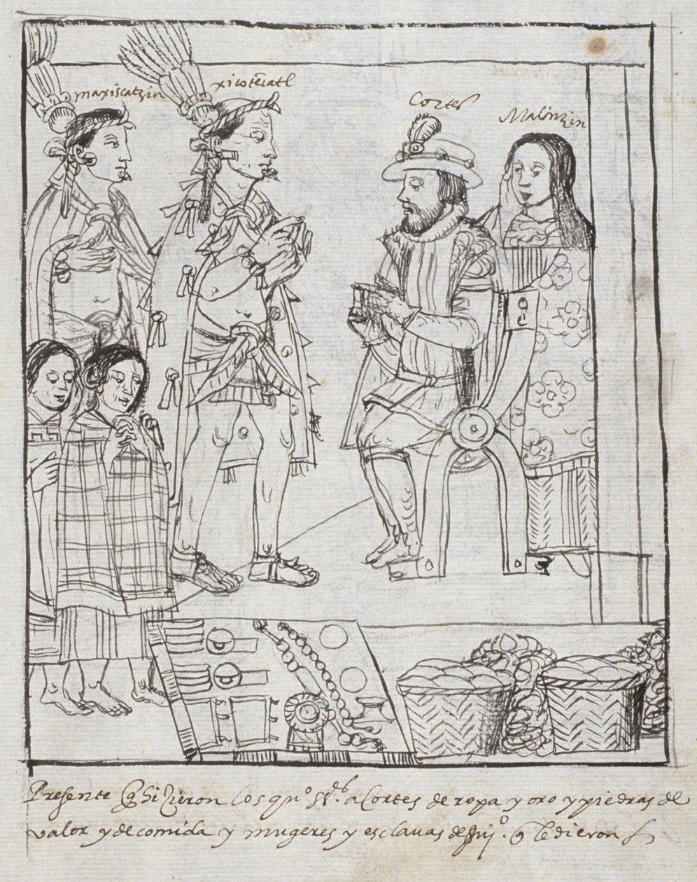 مونتيزوما يلتقي بكورتيز السيدة هنتر 242 f.255r غزو المكسيك ، من هيستوريا دي تلاكسكالا بقلم دييغو مونوز كامارغو بواسطة المدرسة المكسيكية