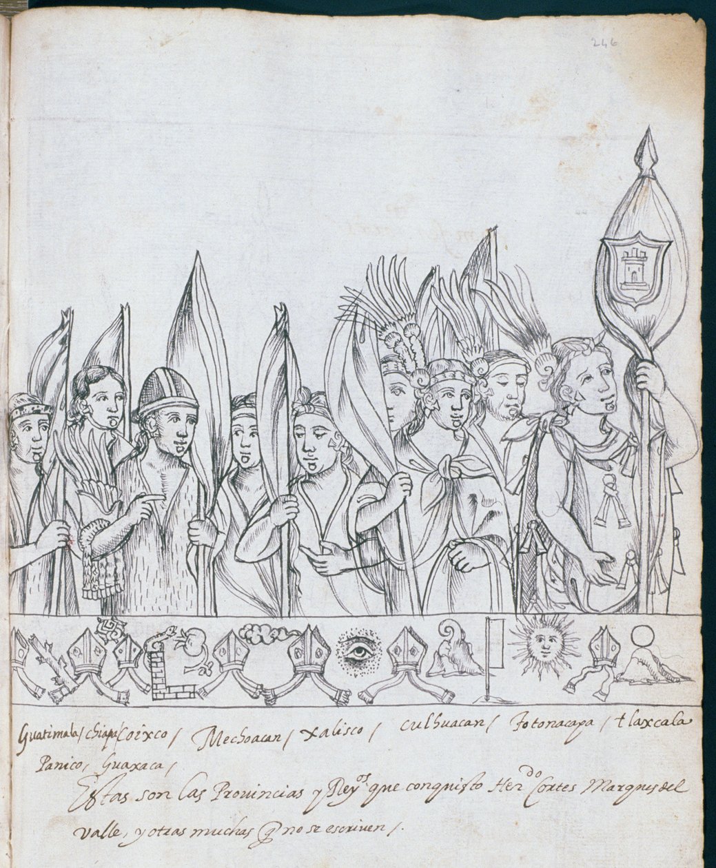 السيدة Hunter 242 f.246r ممثلو المقاطعات المكسيكية ، من هيستوريا دي تلاكسكالا بقلم دييغو مونوز كامارجو بواسطة المدرسة المكسيكية