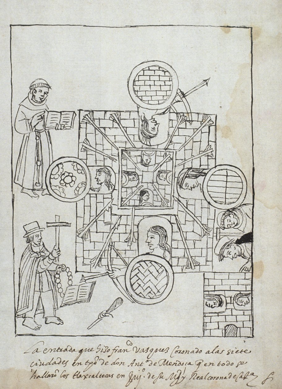 السيدة Hunter 242 f.317r الفتح الإسباني ، من هيستوريا دي تلاكسكالا بقلم دييغو مونوز كامارجو بواسطة المدرسة المكسيكية