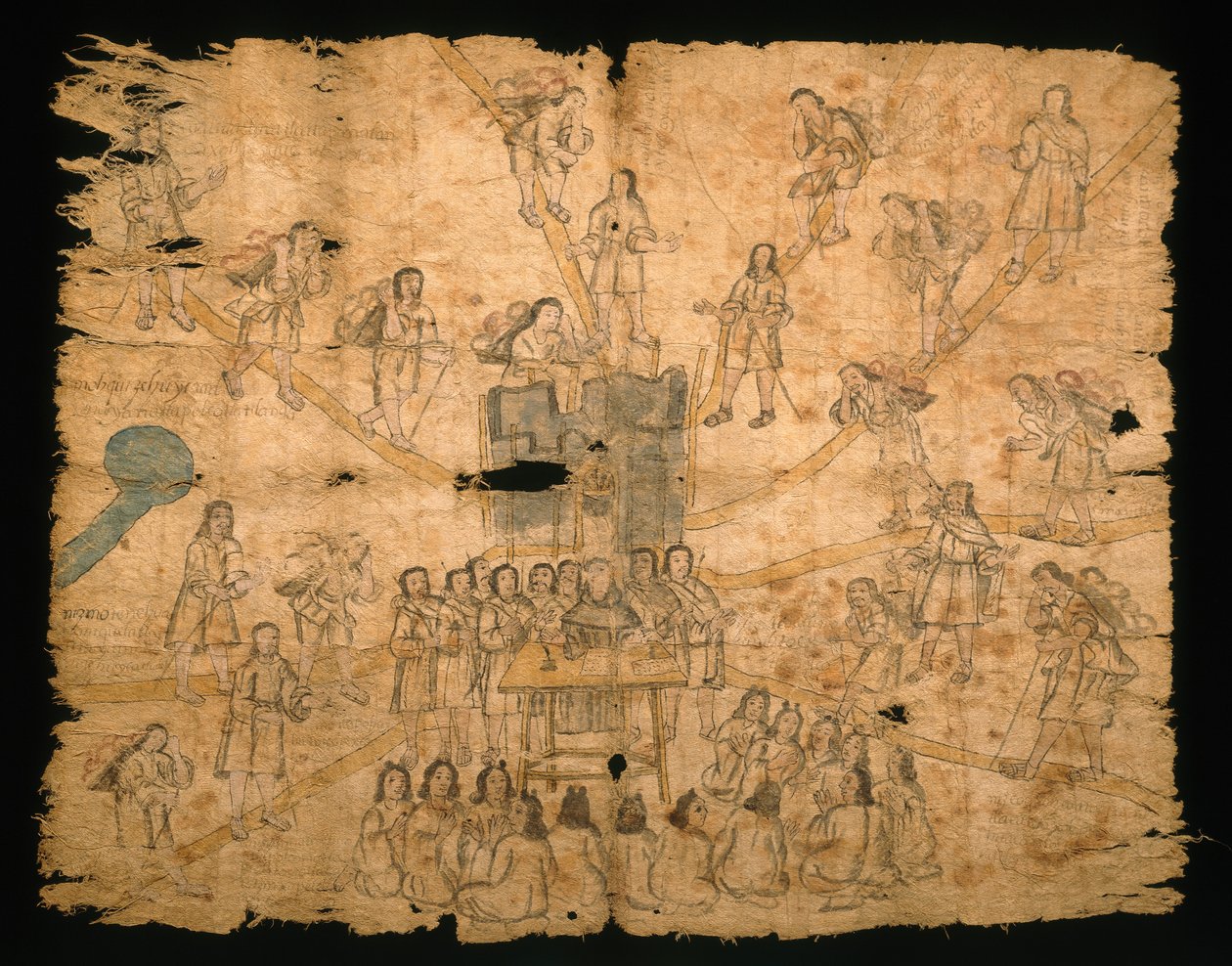 صفحة من Codex San Pedro Atlapolco ، Nahua (حبر وألوان مائية على ورق amate) (انظر أيضًا 499243) بواسطة المدرسة المكسيكية