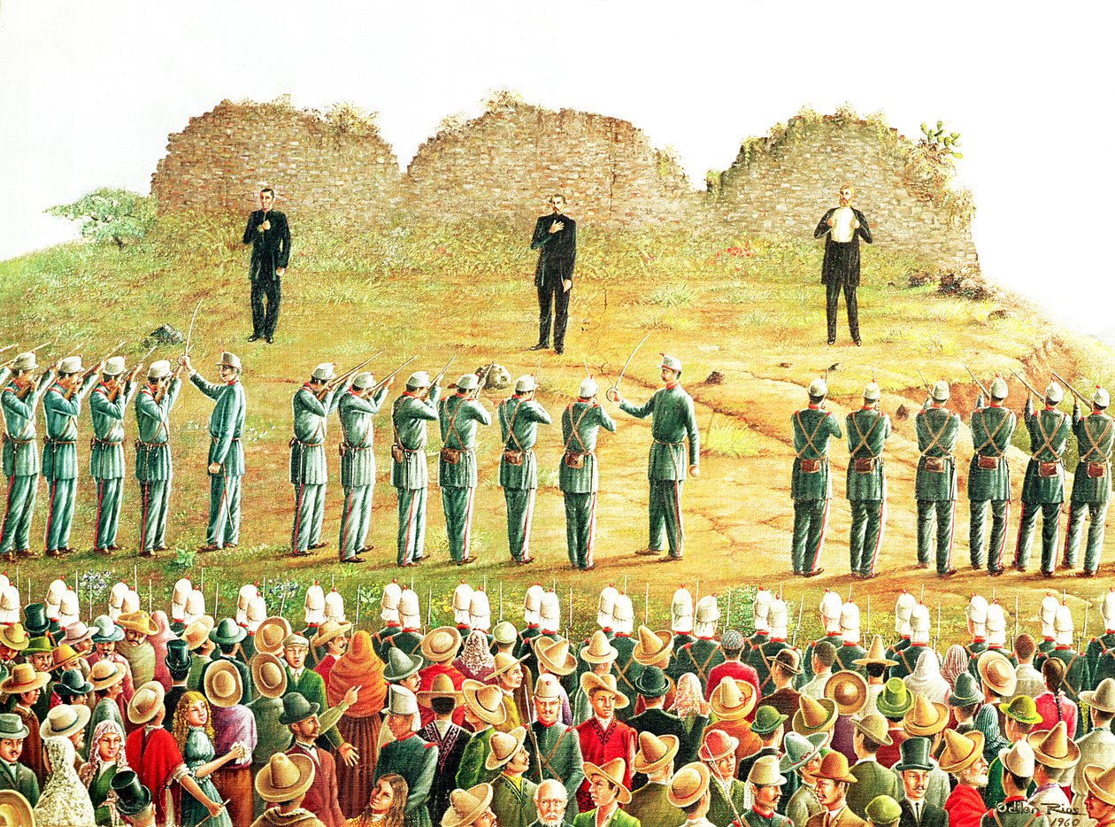 إعدام ماكسيميليان الأول (1832-67) (زيت على قماش) بواسطة المدرسة المكسيكية