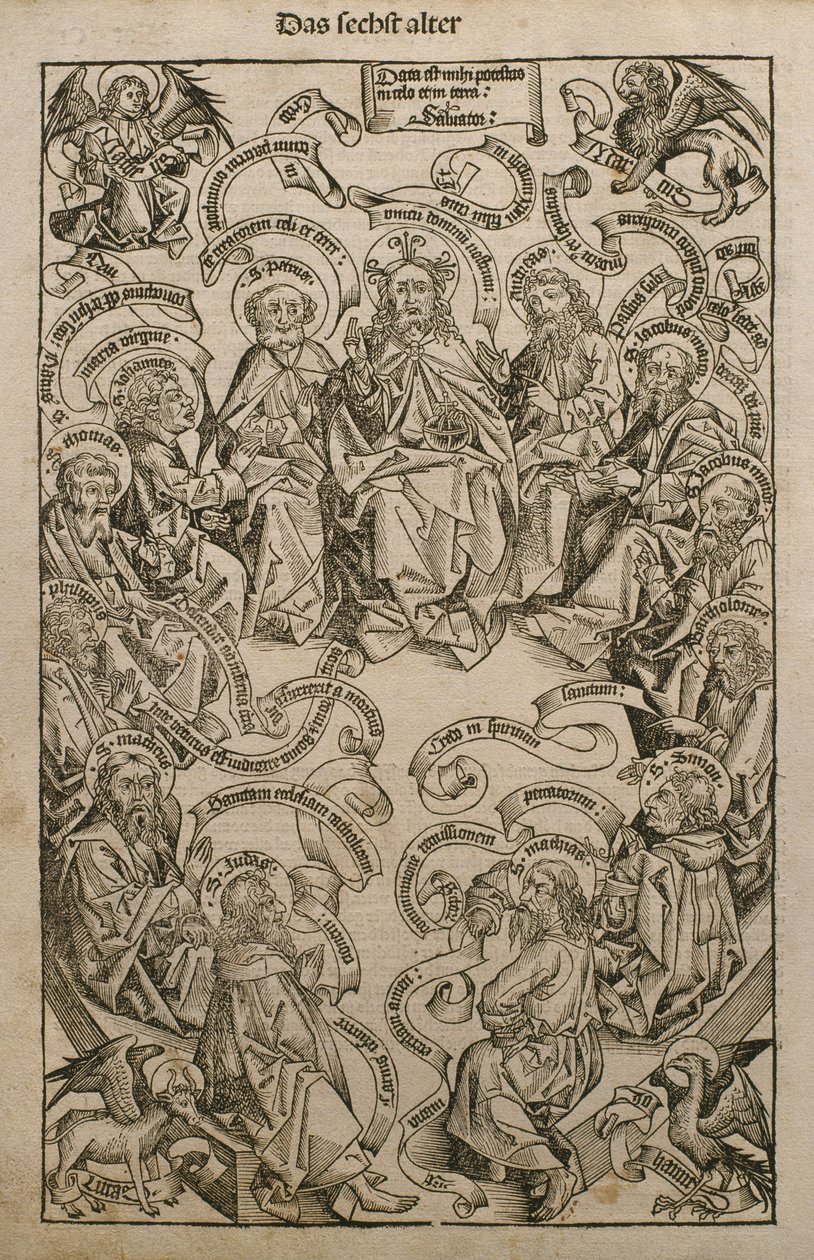 الله في المجد مع القديسين ، التوضيح من "ليبر كرونيكاروم" بقلم هارتمان شيدل (1440-1514) المنشور في نورمبرغ ، 1493 بواسطة مايكل و Pleydenwurff ، Wolgemuth