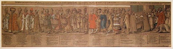 سفارة روسيا الكبرى لإيفان الرابع (1530-1584) لدى الإمبراطور الروماني المقدس في ريغنسبورغ عام 1576 بواسطة مايكل بيترلي