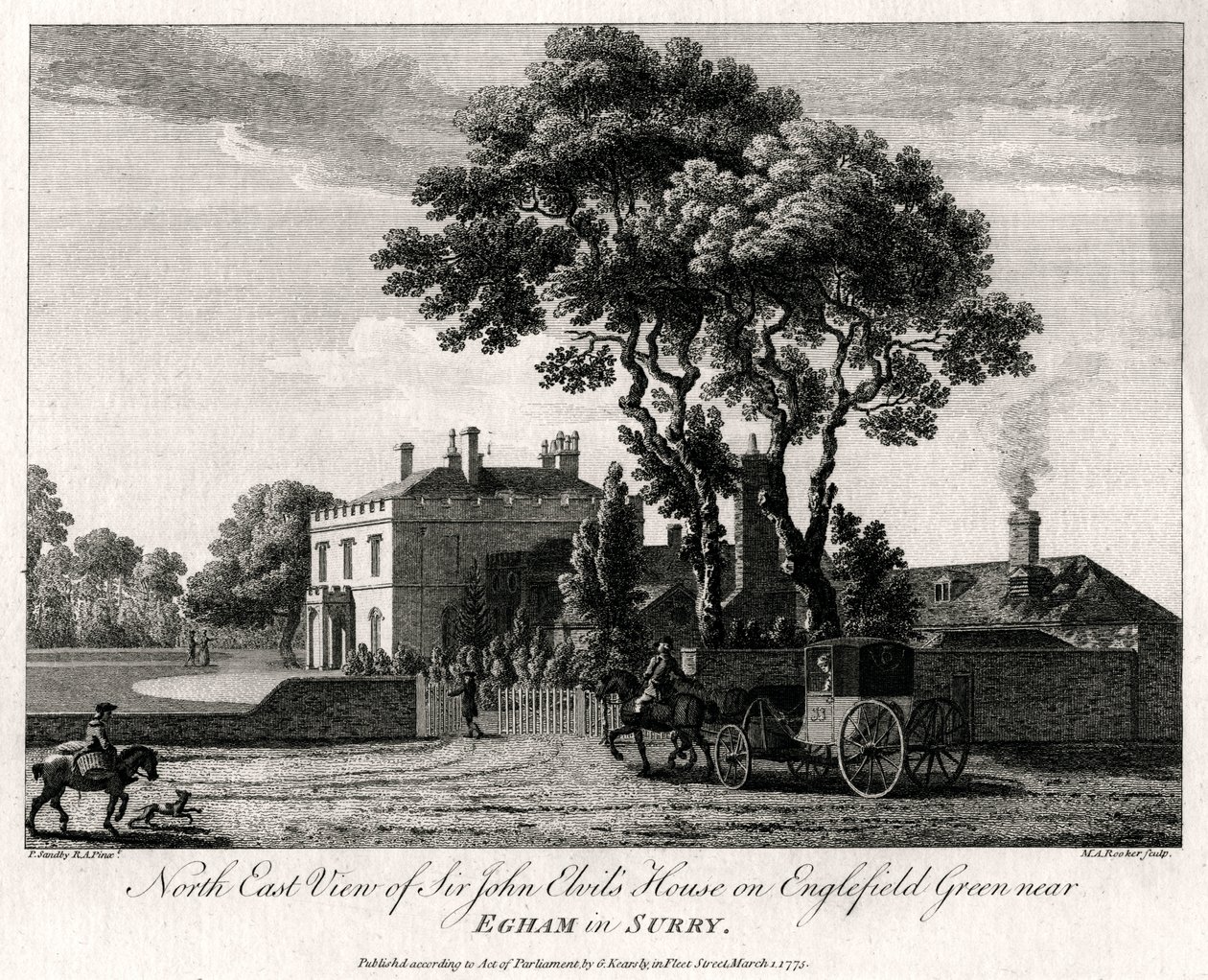 المنظر الشمالي الشرقي لمنزل السير جون إلفيلز في إنجليفيلد جرين بالقرب من إيغام في سري ، 1775 بواسطة مايكل أنجيلو روكر