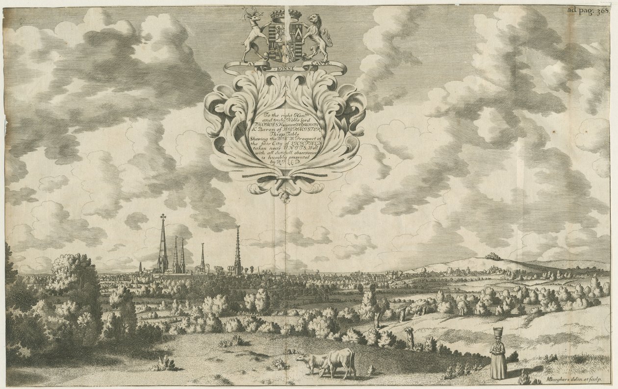 Lichfield - West North West Prospect: نقش على لوح نحاسي ، بدون تاريخ [1653-1686] بواسطة مايكل برغرز