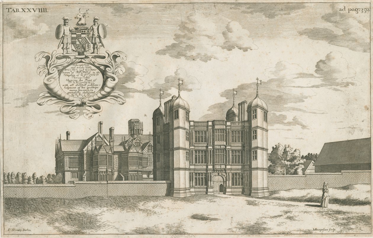 قاعة Tixall و Gatehouse: نقش على لوح نحاسي ، بدون تاريخ [1686] (طباعة) بواسطة مايكل برغرز