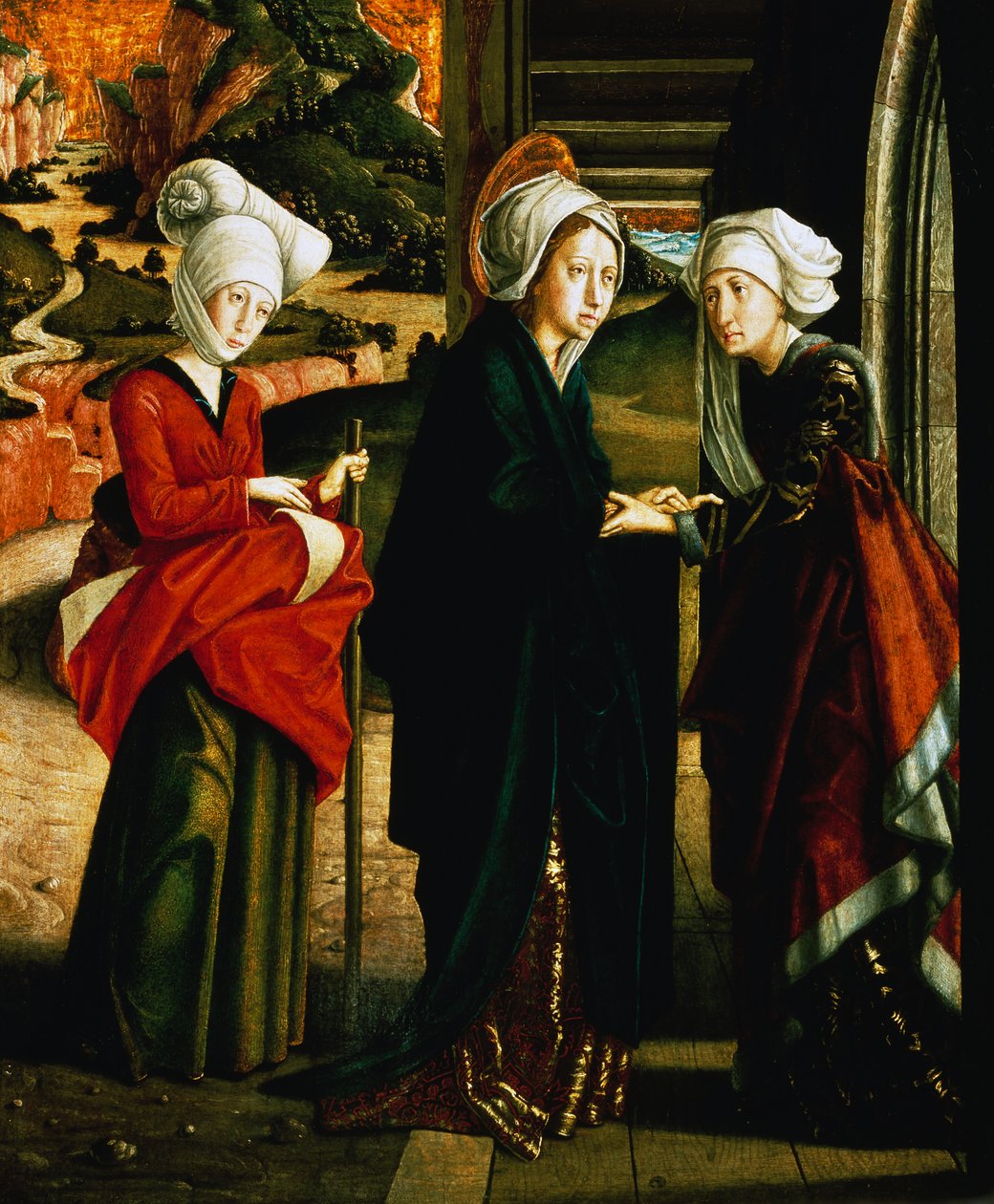 Visitation of Mary, bottom panel of Scenes from life of Christ, St Wolfgang Altarpiece St Wolfgang