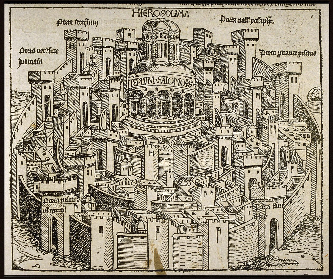القدس من جداول سجلات العالم ، حوالي 1493. بواسطة مايكل ولجيموت