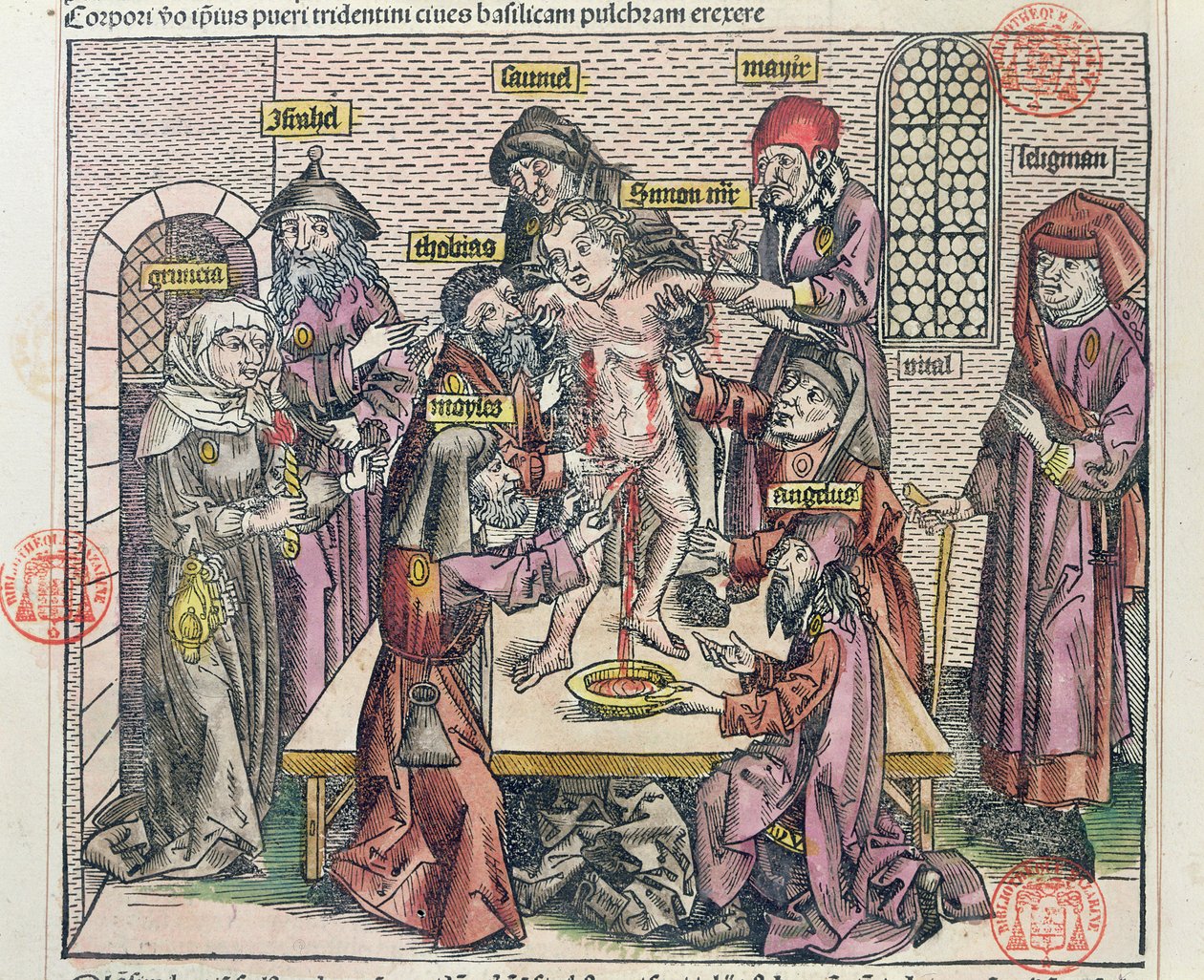 استشهاد سيمون في ترينت ، بعد قطع خشبية في "Liber Chronicarum Mundi" ، نشر Nuremburg ، 1493 بواسطة مايكل ولجيموت