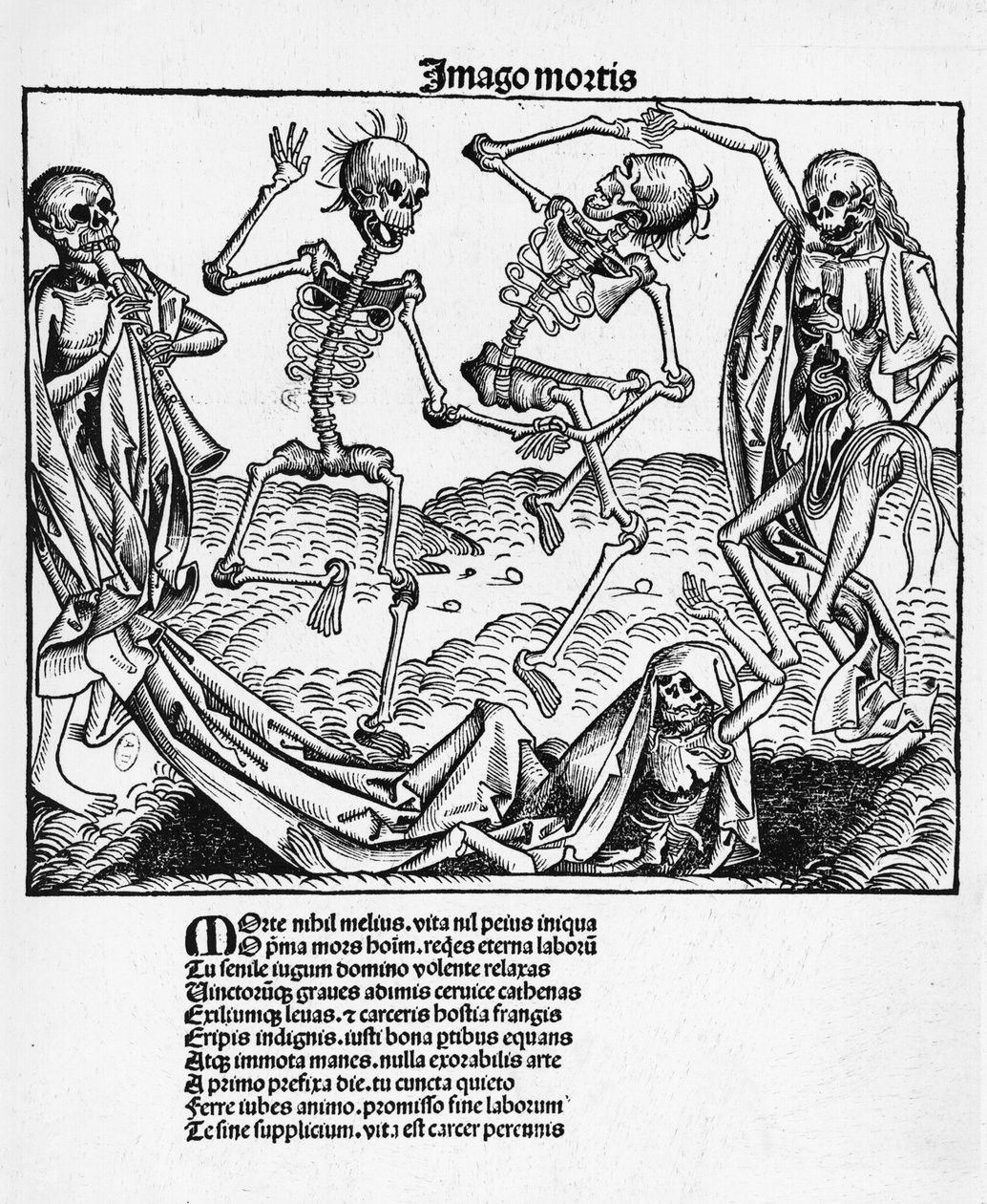 Danse Macabre ، رسم توضيحي من "Liber Chronicarum" بواسطة Hartmann Schedel (1440-1514) Nuremberg ، تم نشره عام 1493 بواسطة مايكل و Pleydenwurff ، Wolgemuth