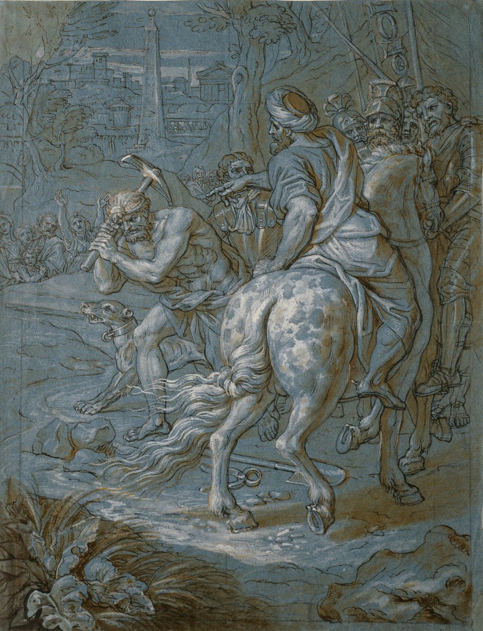 حجر الأساس لانتصاب الصليب ، c.1680 (قلم وحبر بني مع غسيل وغواش على ورق) بواسطة ميشيل دي تابيستريس كورنيلي
