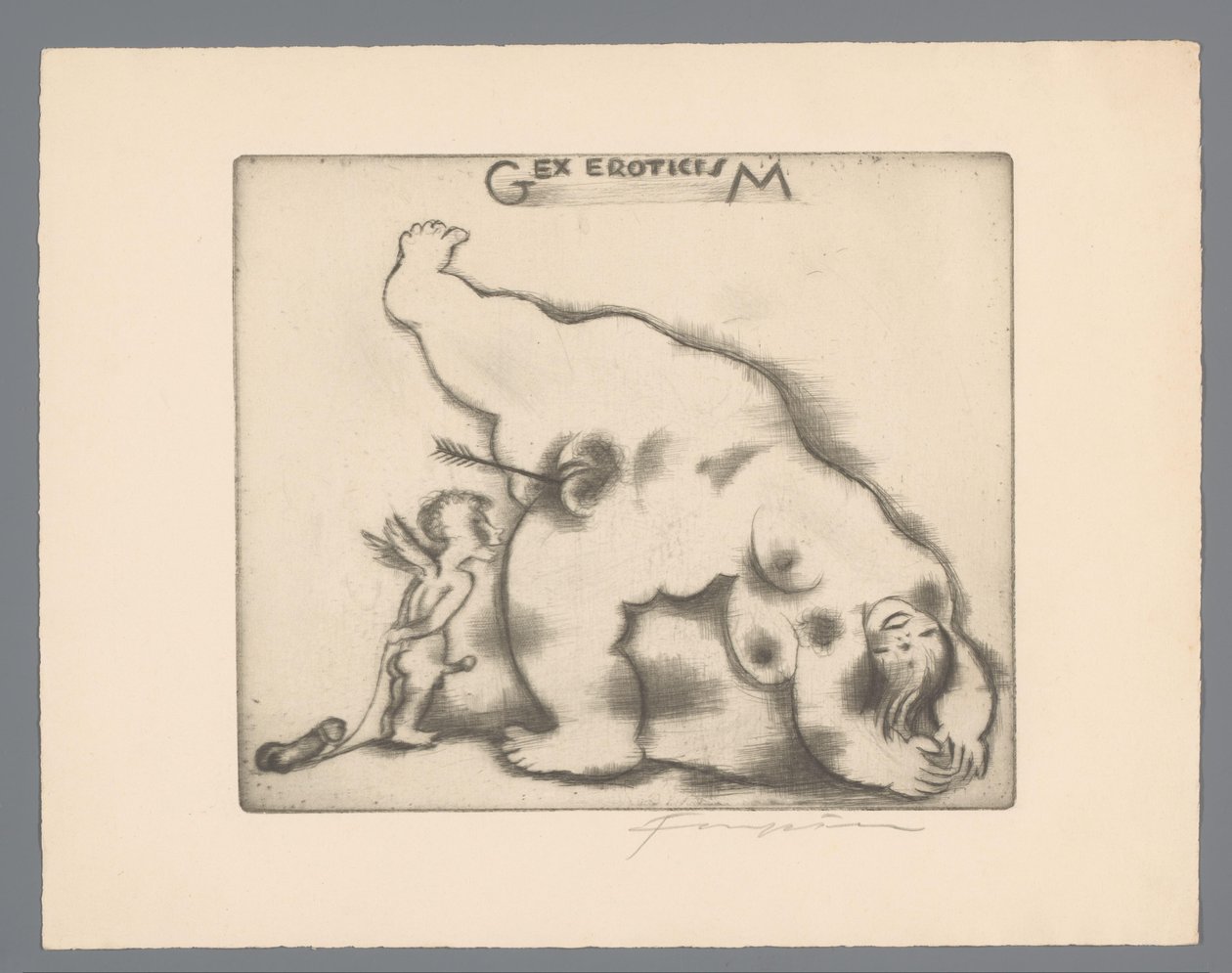 Ex libris van Gianni Mantero. السابق ليبريس فان جياني مانتيرو Gex eroticisM (العنوان على الكائن) بواسطة ميشيل فينجستين (توقيع الفنان)
