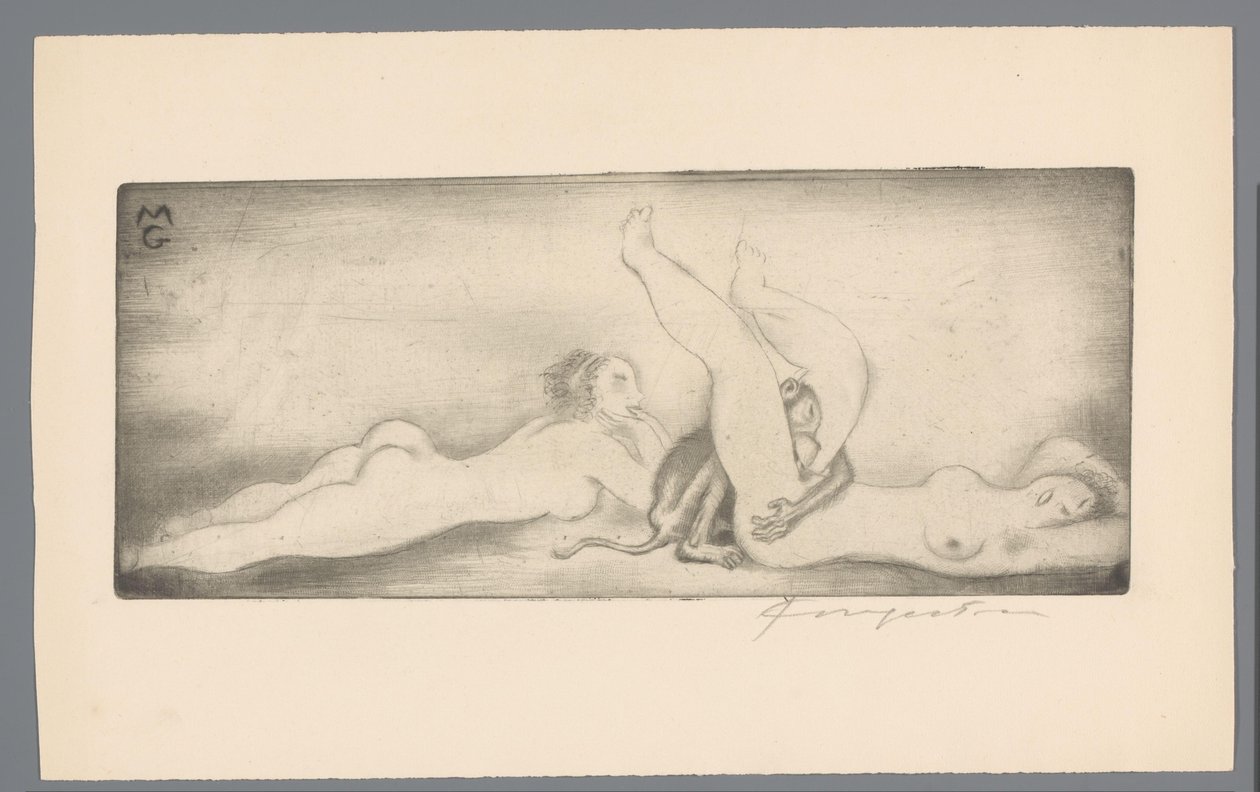 Ex libris van Gianni Mantero. السابق ليبريس فان جياني مانتيرو MG (العنوان على الكائن) بواسطة ميشيل فينجستين (توقيع الفنان)