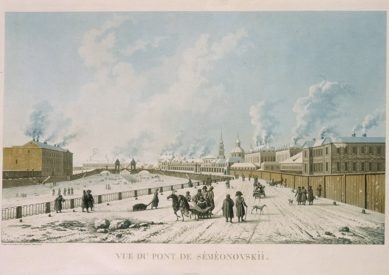 جسر سيميونوفسكي في سانت بطرسبرغ عام 1813 بواسطة ميشيل فرانسوا دامام دمارتريه