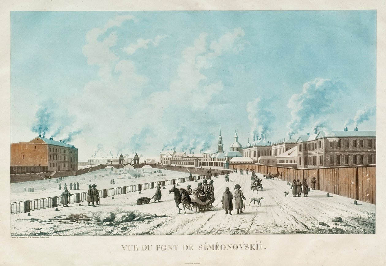 جسر سيميونوفسكي في سانت بطرسبرغ عام 1813 بواسطة ميشيل فرانسوا دامام دمارتريه