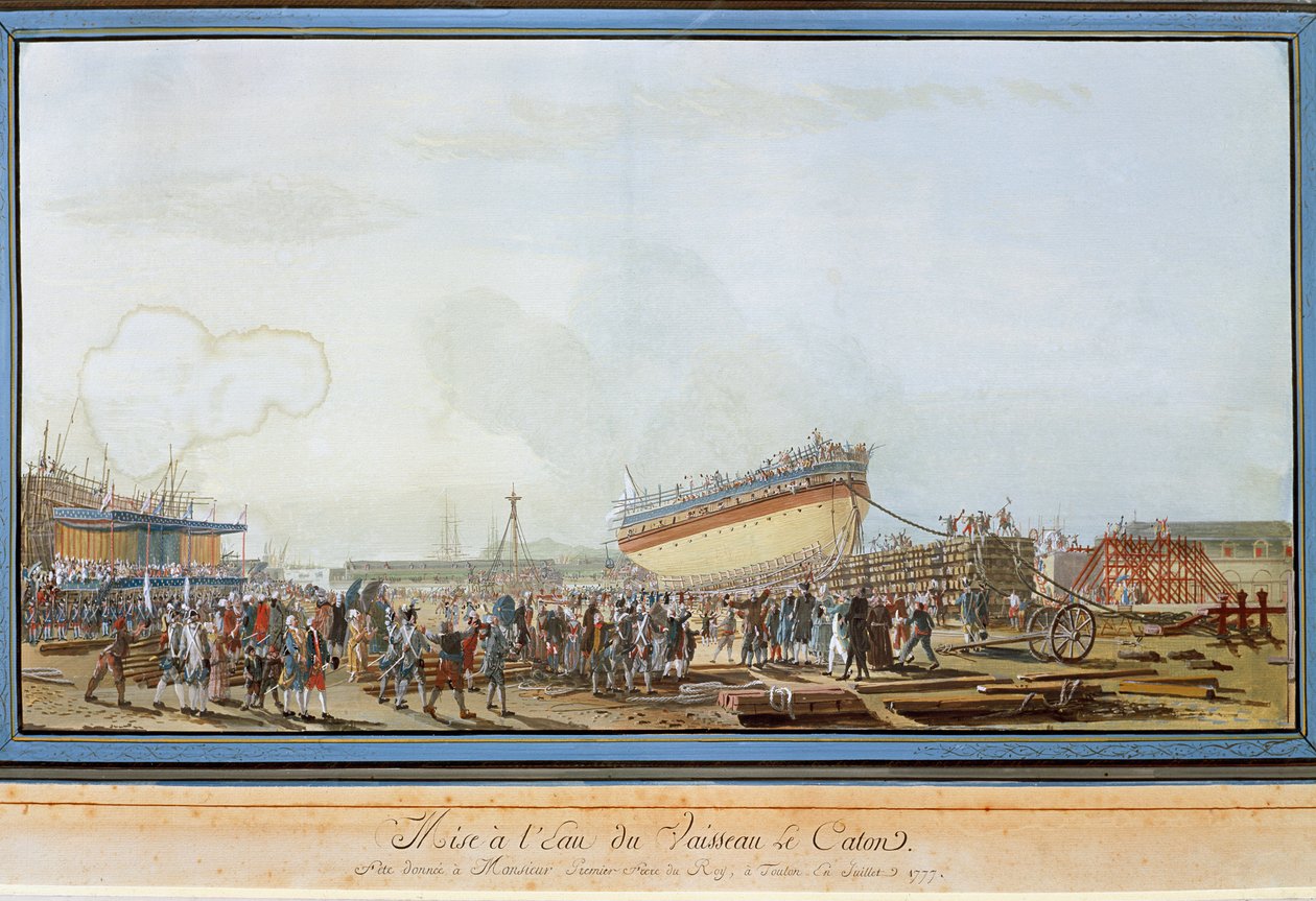 The launch of the ship Le Caton in the harbour of Toulon in the presence of the Count of Provence in July 1777 (Gouache بواسطة ميشيل دي تولون