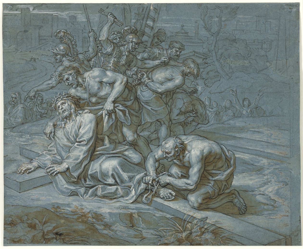 المسيح ديسربد على الصليب ، 1680 ج (قلم وحبر على طباشير وقلم رصاص على ورق) بواسطة ميشيل دي تابيستريس كورنيلي