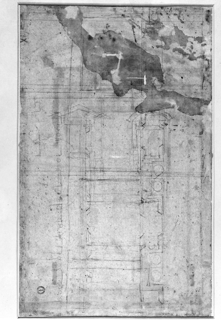 الدراسات المعمارية ، c.1538-50 (الطباشير على الورق) بواسطة مايكل أنجلو بوناروتي