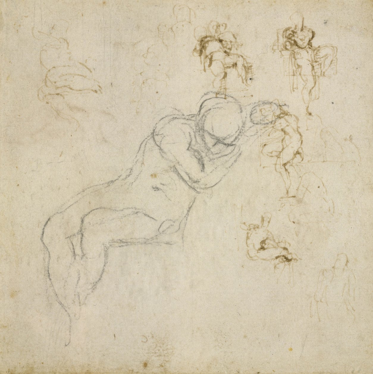 دراسة الشكل c.1511 (طباشير أسود ، قلم وحبر على ورق) بواسطة مايكل أنجلو بوناروتي