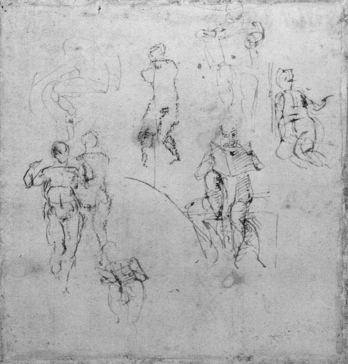 دراسات الشكل لفتحات سقف كنيسة سيستين ، c.1511 (قلم وطباشير أسود على ورق) بواسطة مايكل أنجلو بوناروتي