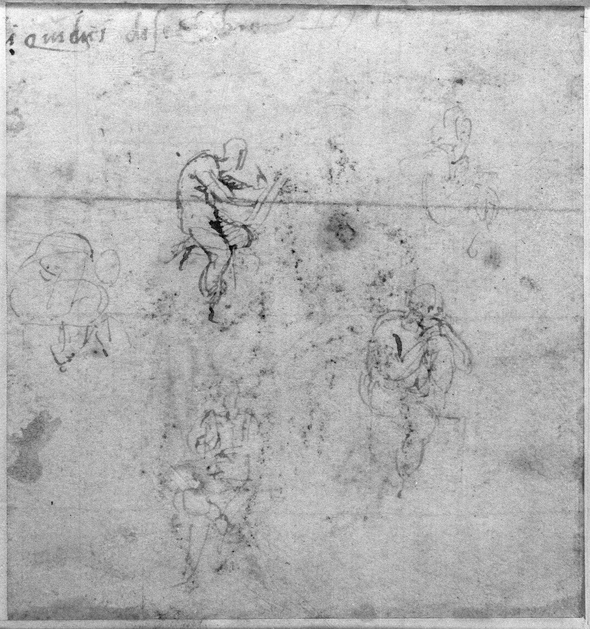 دراسات الشكل لفتحات سقف كنيسة سيستين ، c.1511 (قلم وطباشير أسود على ورق) بواسطة مايكل أنجلو بوناروتي