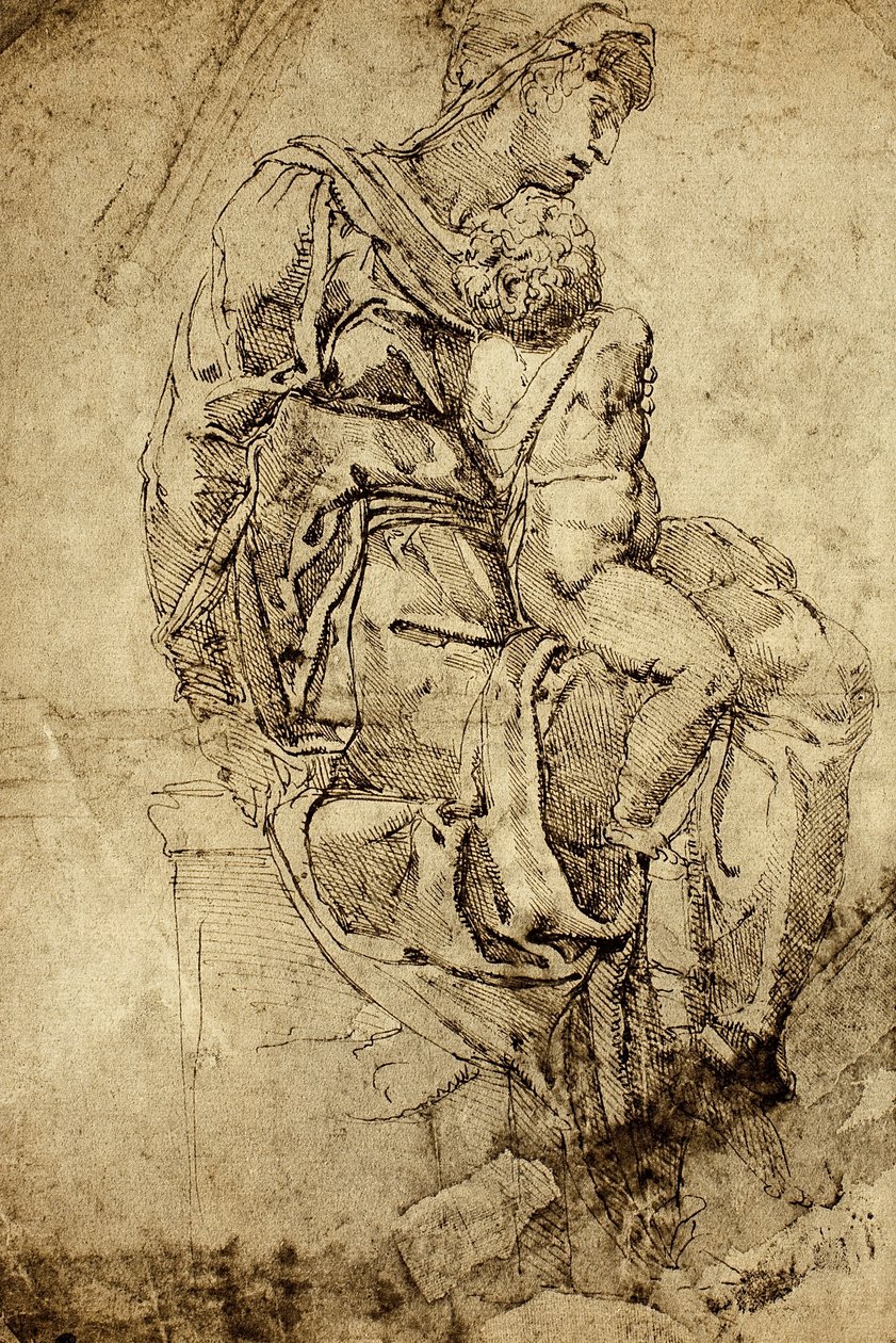 مادونا والطفل. رسم مايكل أنجلو. اللوفر ، باريس بواسطة مايكل أنجلو بوناروتي