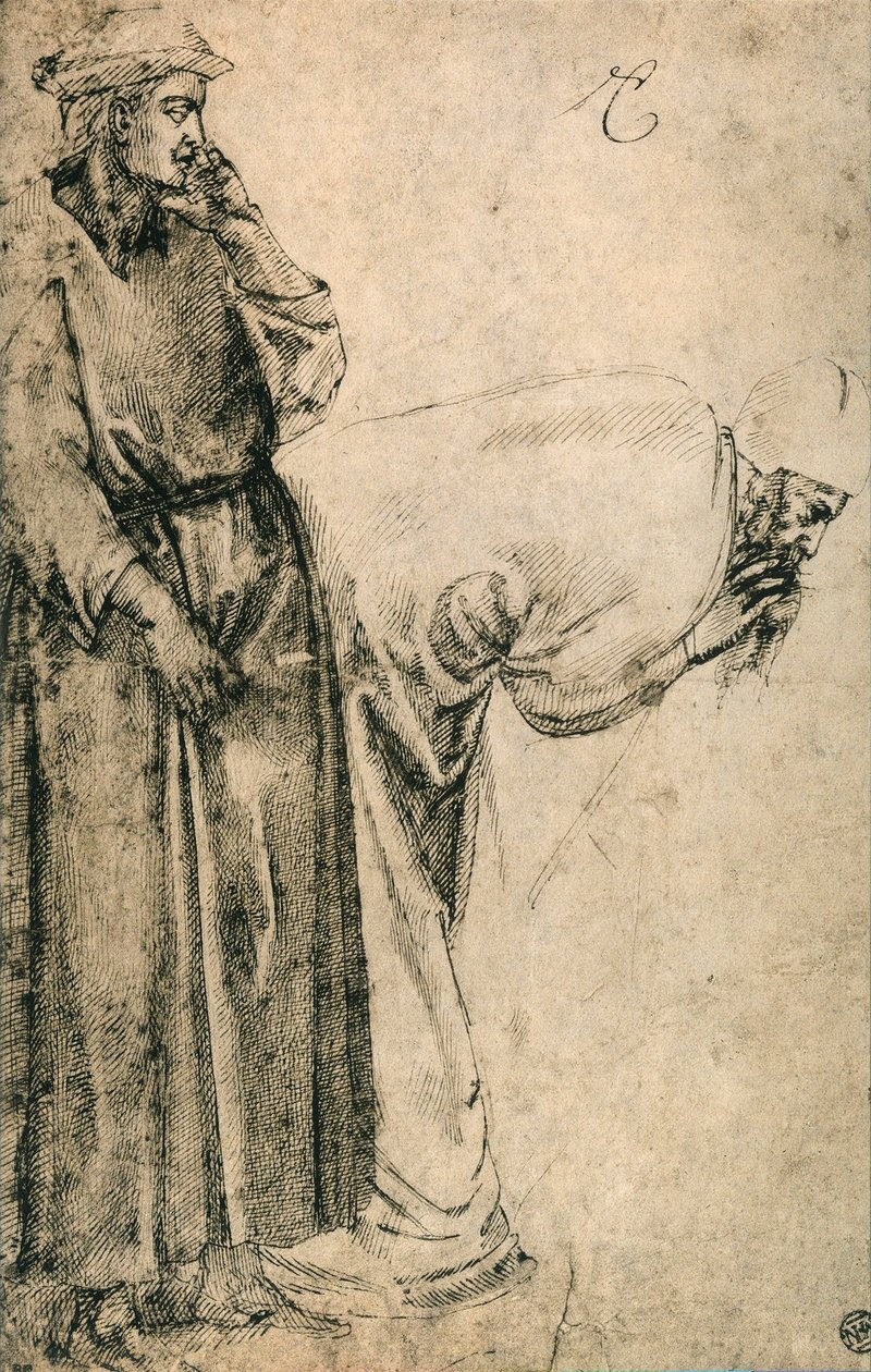 شخصيات الذكور (نسخة من جيوتو) ؛ رسم مايكل أنجلو. اللوفر ، باريس بواسطة مايكل أنجلو بوناروتي