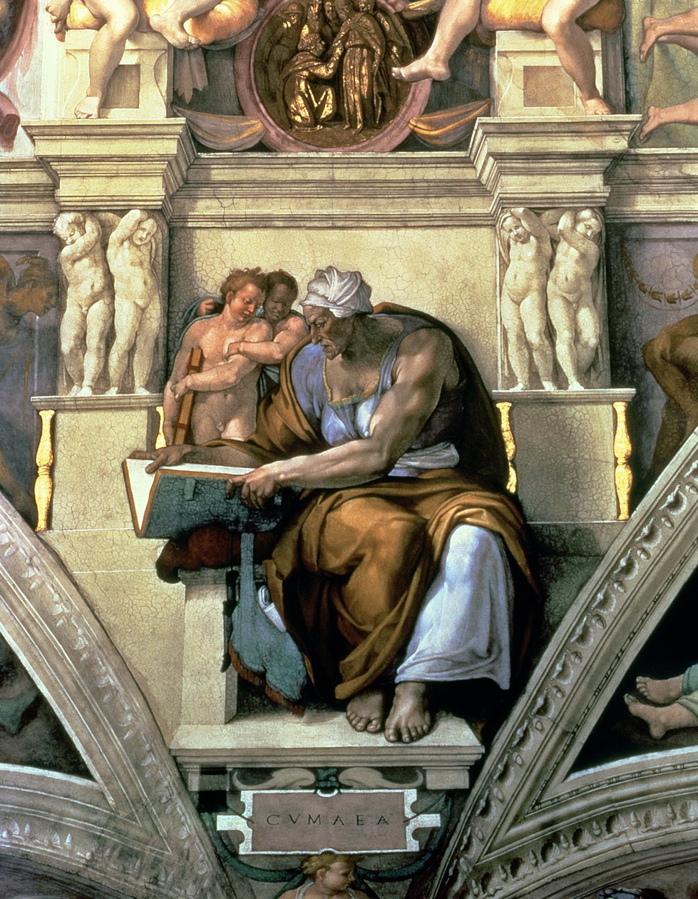 سقف كنيسة سيستين: Cumaean Sibyl ، 1510 (بعد الترميم) بواسطة مايكل أنجلو بوناروتي