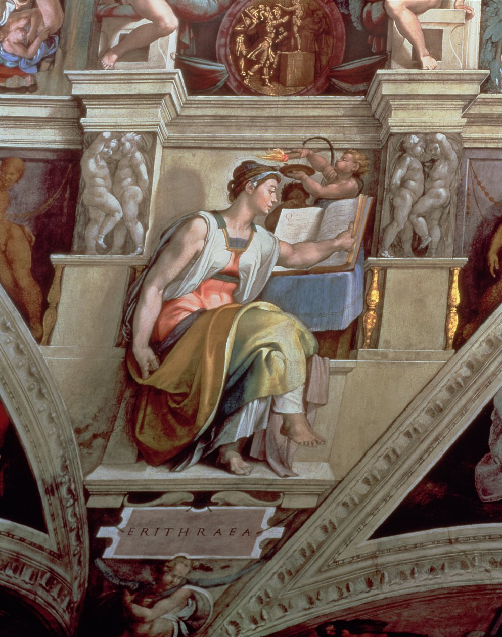 سقف كنيسة سيستين: Erythraean Sibyl ، 1510 (بعد الترميم) بواسطة مايكل أنجلو بوناروتي